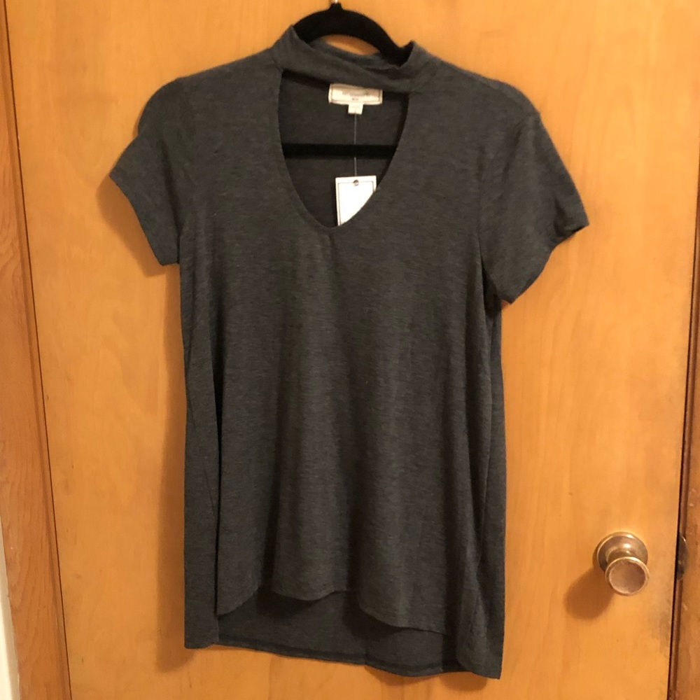 grey shirt with cutout